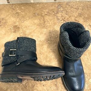 Authentic Chanel leather and tweed boots